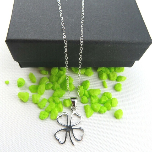 NEW- Sterling Silver 4 Leaf Clover Charm Necklace - Picture 3 of 5